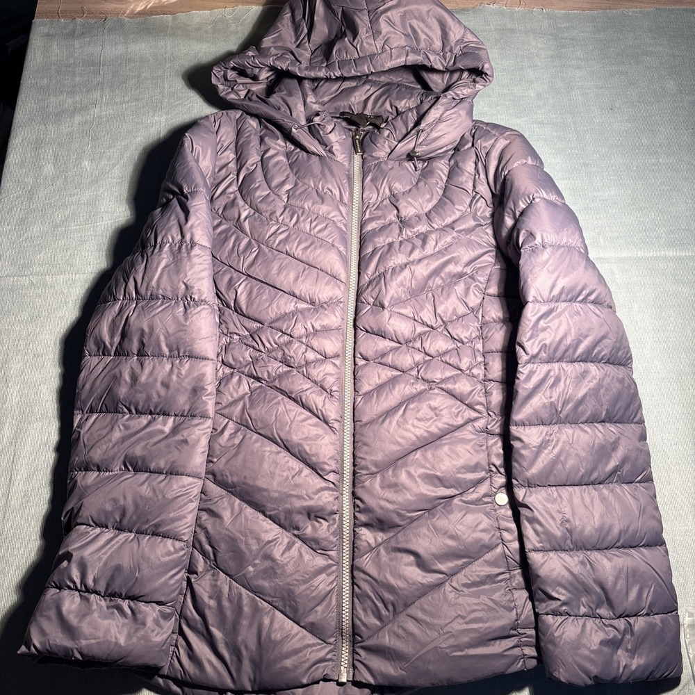 Halogen Womens Purple Hooded Puffer Jacket Quilted Full Zip Size Large